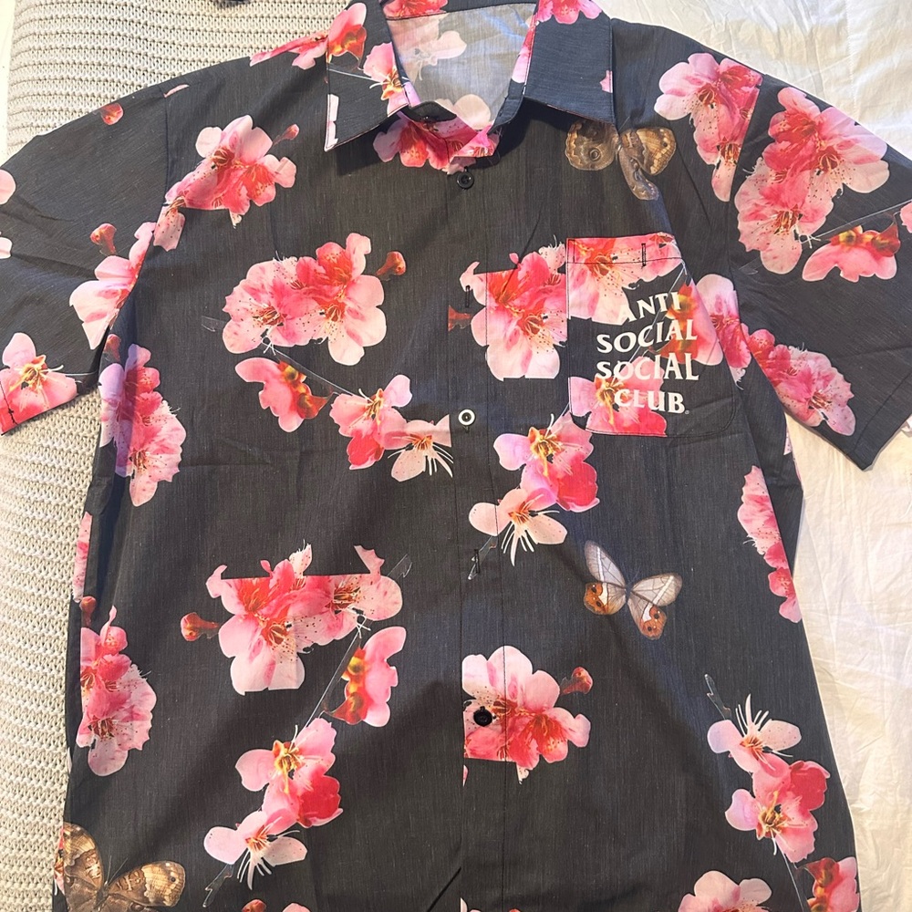 Anti Social Social Club Black and Pink Floral Shirt